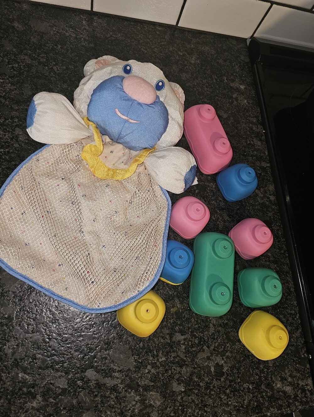 90s Building Blocks Bath Toy Nylon Bear Net Storage Bag Mega Bloks Clean Rare